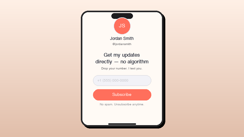 SMS signup landing page on a phone screen